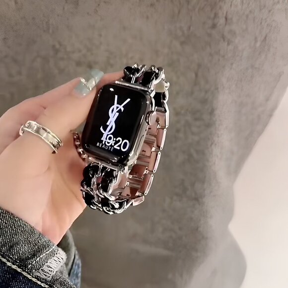 NEW Strap Chain Leather Stainless Band For Apple Watch -SB - Picture 1 of 9